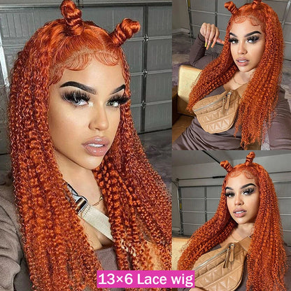 Orange Ginger Lace Front Wig Human Hair Curly Lace Front Human Hair Wig Glueless Deep Wave 13x4 13x6 Hd Lace Frontal Wig On Sale