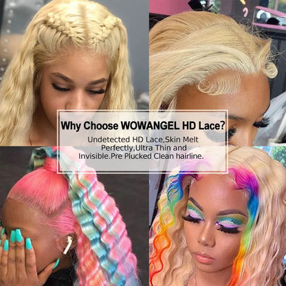 Wow Angel Real HD Lace Frontal Wig 250% 13x4 HD Lace Front Human Hair Wig 613 Blonde Body Wave Wigs HD Lace Closure Wig Glueless