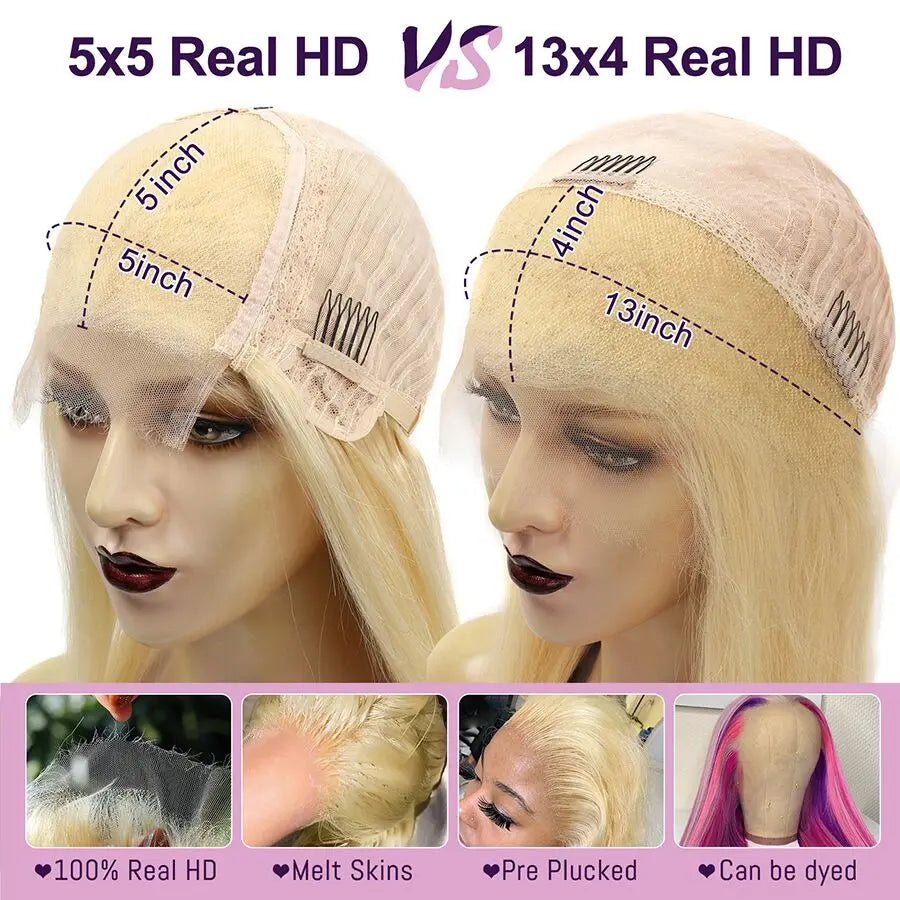 Wow Angel Real HD Lace Frontal Wig 250% 13x4 HD Lace Front Human Hair Wig 613 Blonde Body Wave Wigs HD Lace Closure Wig Glueless